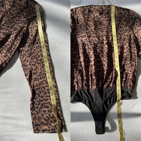 NWT Good American Wrap-effect Sepia Leopard-Print Satin Bodysuit 0 - Picture 15 of 15